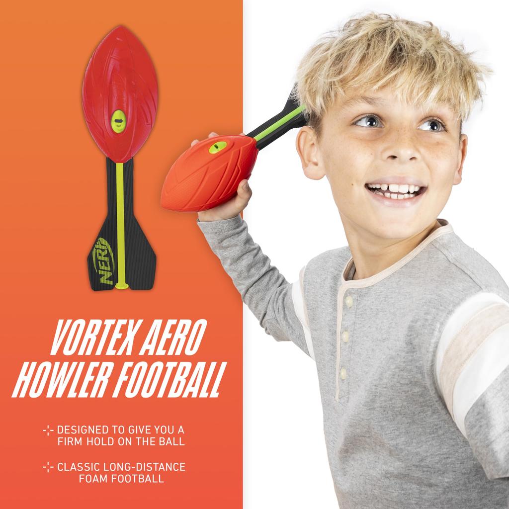 NERF Vortex Aero Howler Foam Ball – Classic Long-Distance Football – Flight-Optimizing Tail – Hand Grip – Indoor and Outdoor Fun