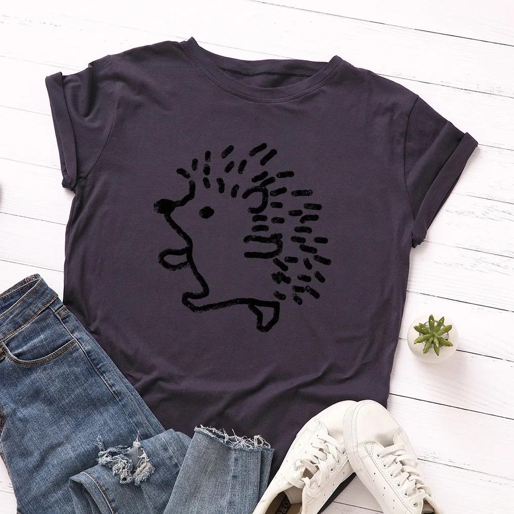 Women's T-shirt Cute Hedgehog Print Graphic Women's Short-sleeved T-shirt Top Women's Clothing T-shirt