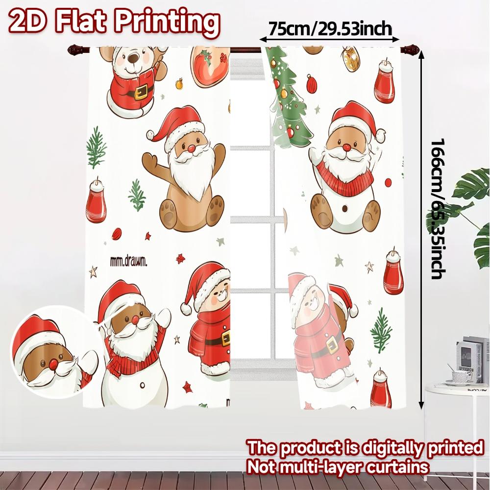 2pcs  Curtains Cute Christmas Snowman Teddy Bear (3) Modern Curtain Fabric Yarn Curtains Holiday for Bedroom   Living Room   Office