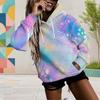 Women Plus Size Long Sleeve Colorful Galaxy Printed Hoodie Pullover With Drawstring Hood Kangaroo Pocket