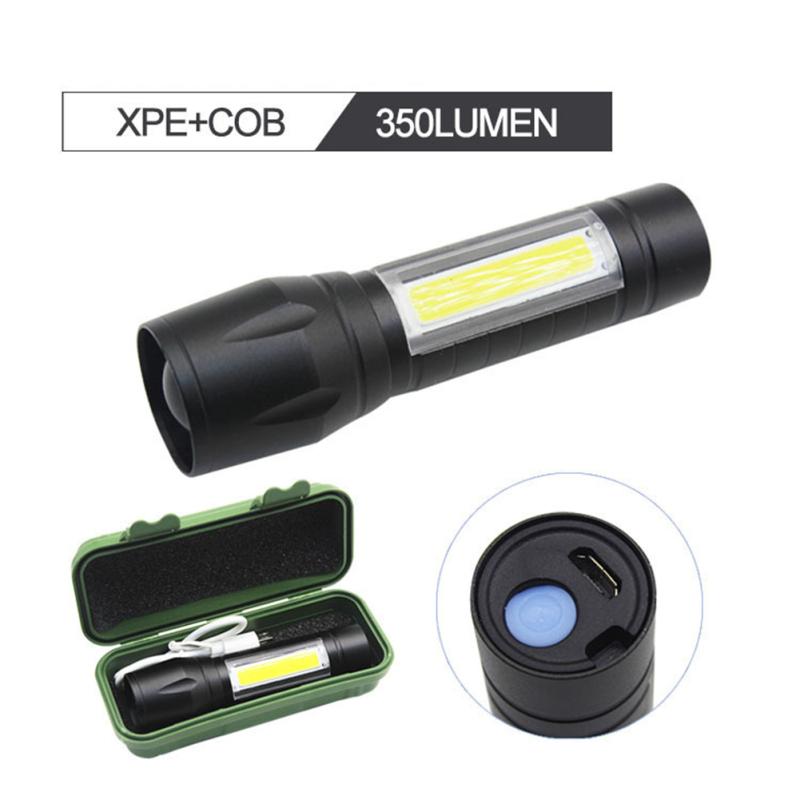 Aluminum Mini COB Zoomable Flashlight Usb Rechargeable Work Light Torch Outdoor Emergency Inspection