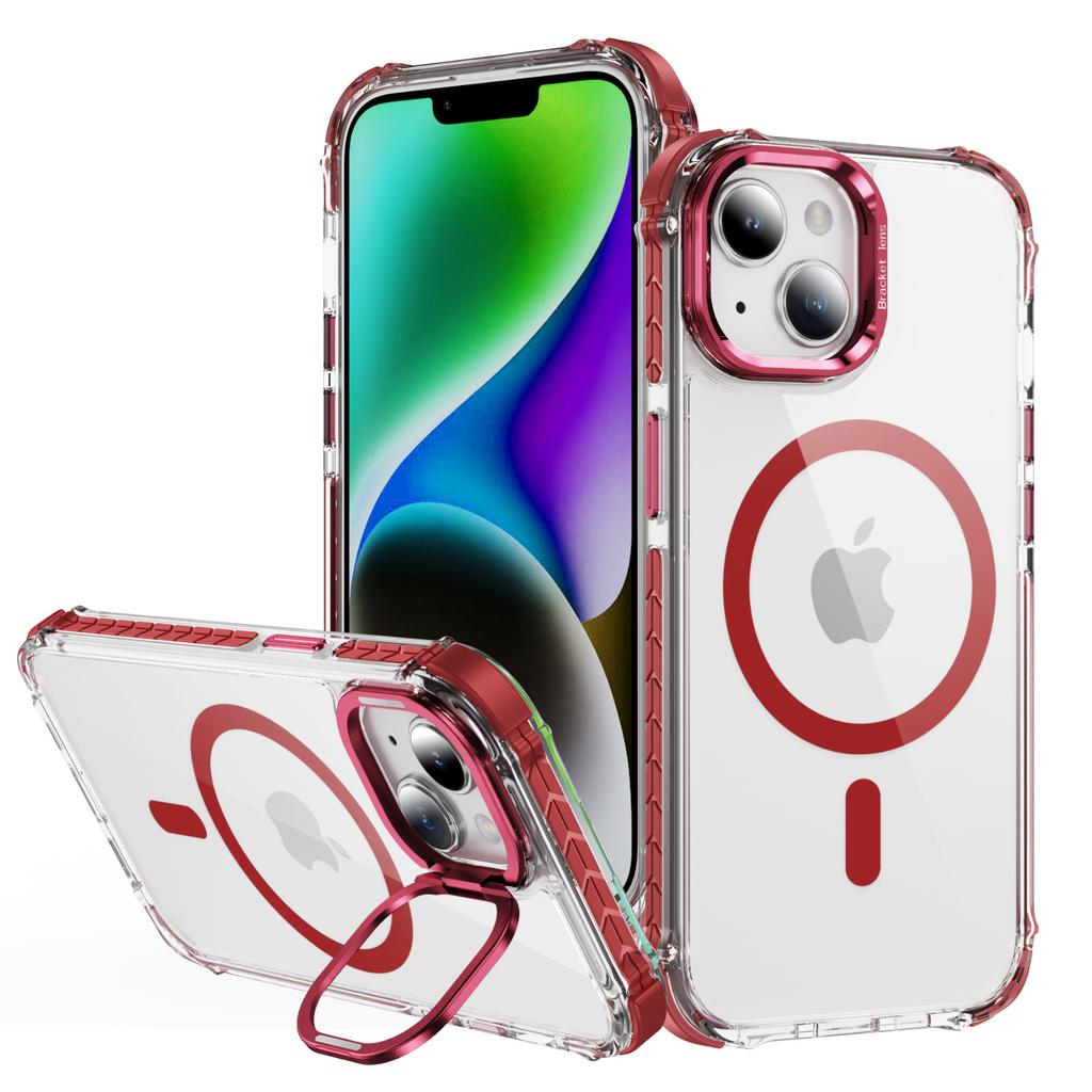 For iPhone 14 Clear Phone Case with Lens Kickstand Cover Compatible with MagSafe