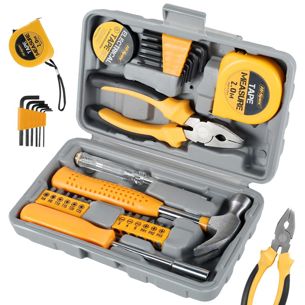 24 Pieces Home Repair Tool Kit Portable Home Hand Tool Box Durable Multi-Purpose Hammer & Allen Key Set with Storage Box
