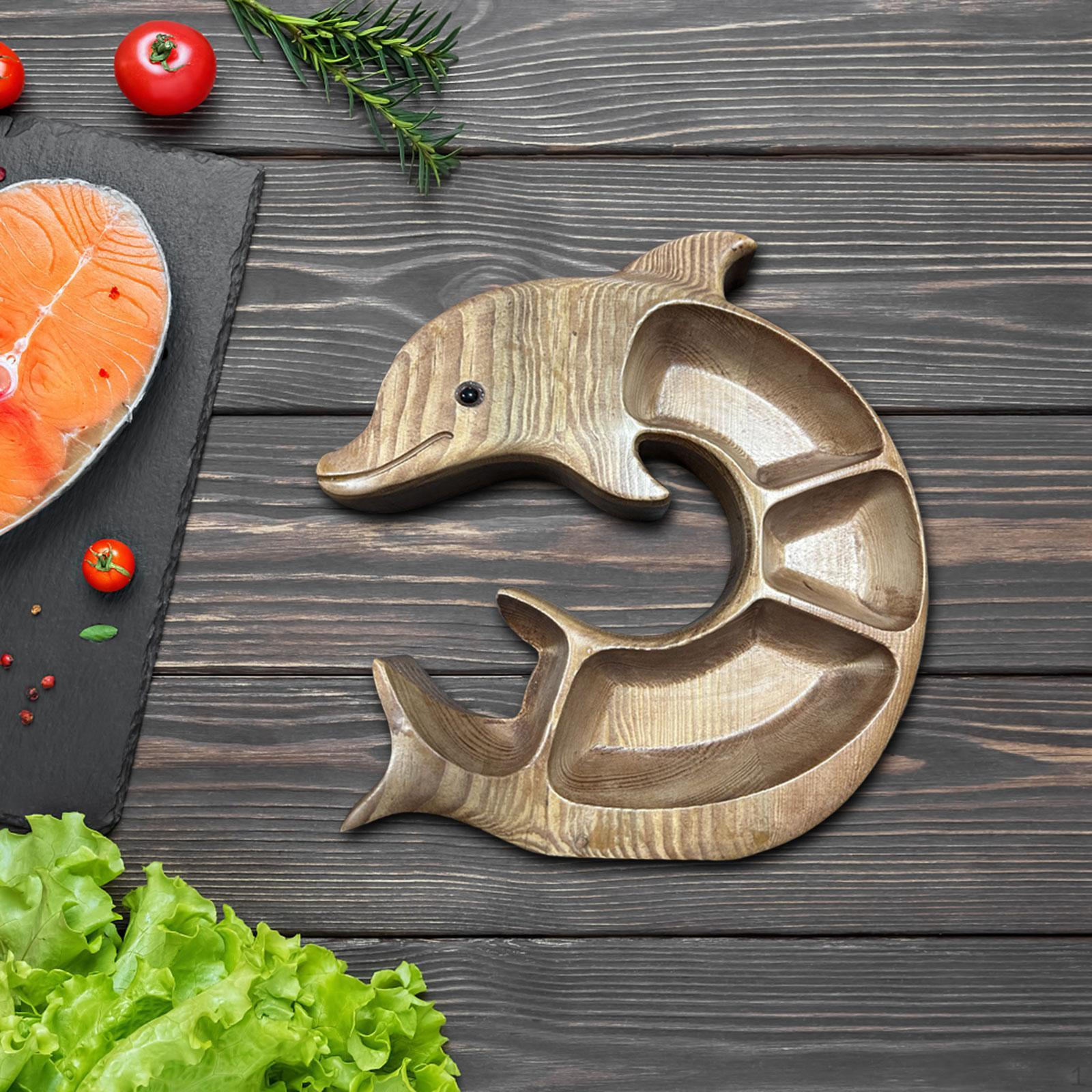 

Деревянный поднос для сервировки с разделителями в форме дельфина, блюдо для закусок для печенья Style B