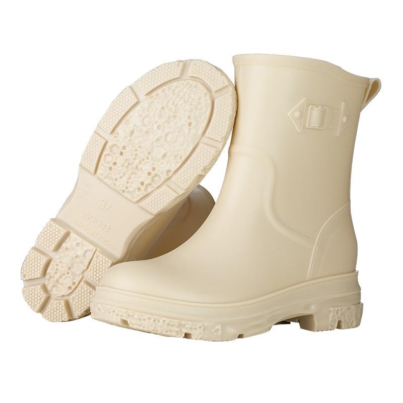 Women's Medium Tube Rain Shoes Non-slip Outer Wear Fashion Trend Waterproof Thick Sole Height Increase Thin Overshoes Rain Boots
