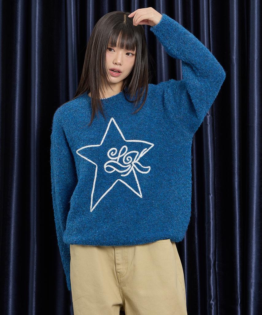 WAIKEI Star Line Boucle Knit Blue
