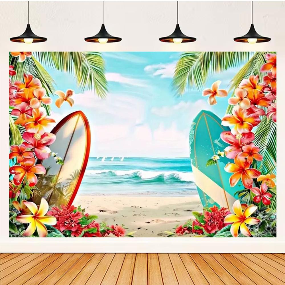 Summer Hawaii Party Supplies Background Banner Decoration Aloha Coconut Tree Surfboard Baby Shower Backdrop Photography Props