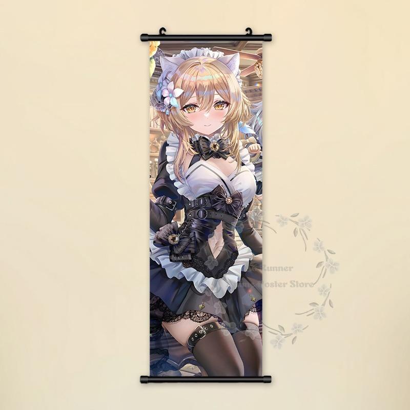 Impact Genshin Poster Anime Hot Games Wall Artwork Hutao Klee Vendi Canvas Painting Print Hanging Scroll Home Decoration Gift