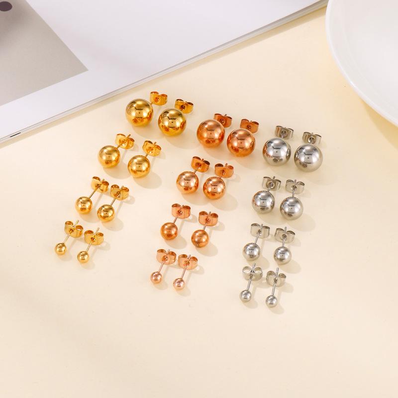 European & American Titanium Steel Round Bead Women's Stud Earrings - Simple Street Style Accessories