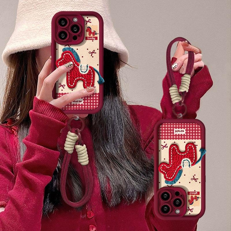 2026 new product is suitable for Huawei Nova15 Year of the Horse mobile phone case Mate80 embroidered pony pendant hand rope soft cover