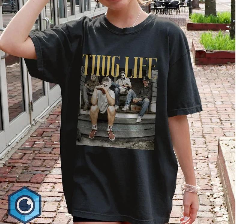 Horror Movie Characters Thug Life Shirt, Michael Myers Jason Voorhees, Thug Life 3XL