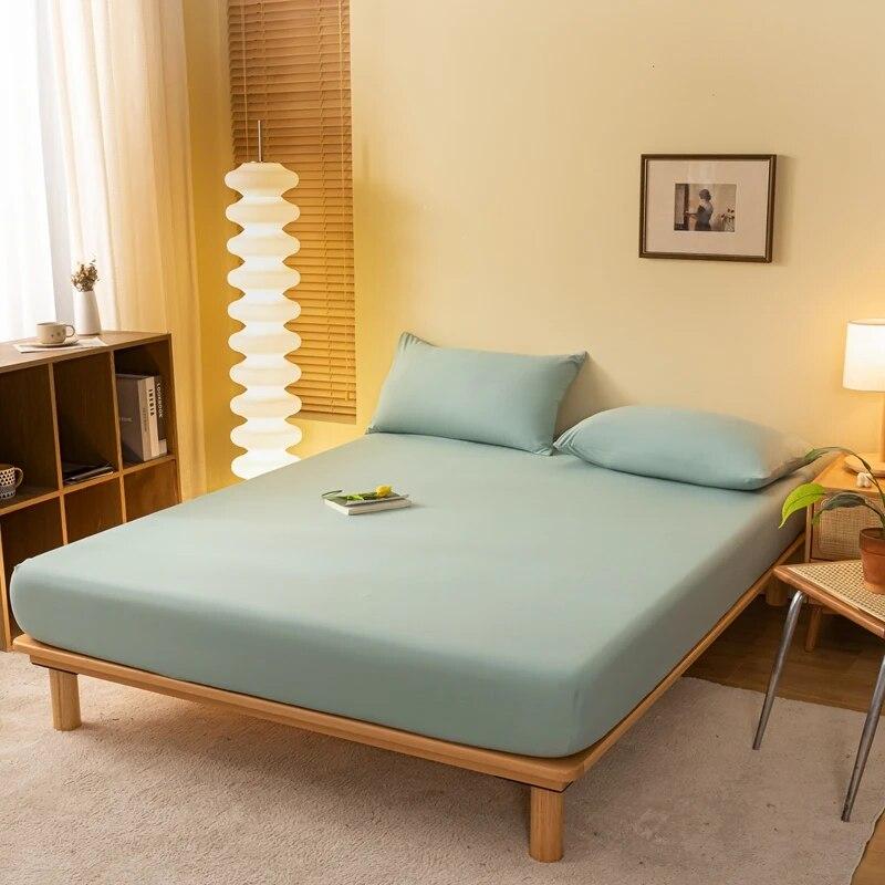 Skin Friendly Cotton Fitted Cover Sheet With Elastic Bands Mattress Cover Solid Color Fitted Sheet King Size Bed Sheet