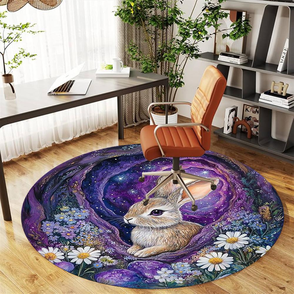 1pc Bunny Garden Round Chair mat Area Rug - Non-Slip, Floor Mat for Office, Bedroom, Ideal home decor Christmas Gift p0811464