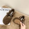 2024 Spring Lambhair Women Ballet Laofer Flat Shoes Shallow Slip On Ladies Fur Mary Jane Shoes Soft Outdoor Granny Shoes
