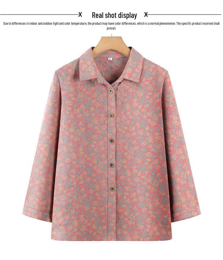 Pure Cotton Long-Sleeve Shirt for Middle-Aged and Elderly Women, Ideal for Spring and Autumn