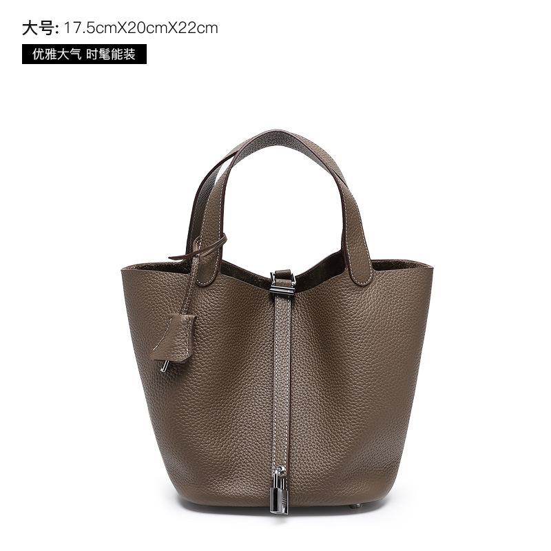 2025 Genuine Leather Women's Bag, New Top Layer Cowhide Handbag, Mother-Daughter Bag, Bucket Bag, Trendy Women's Bag