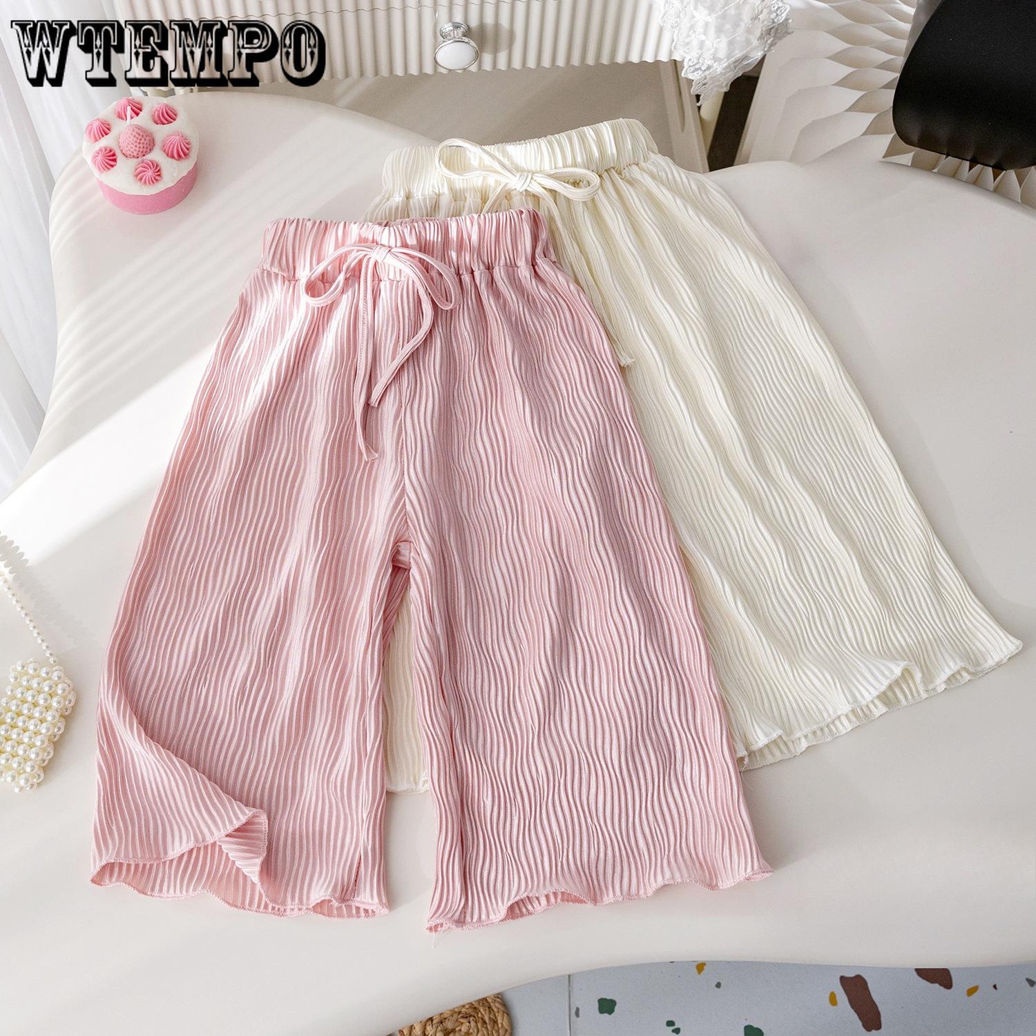 

Girls Summer Casual Pants Solid Color Versatile Pleated Straight Tube Mosquito Proof Pants Girl Korean Breathable Wide Leg Pants 90 рожевий