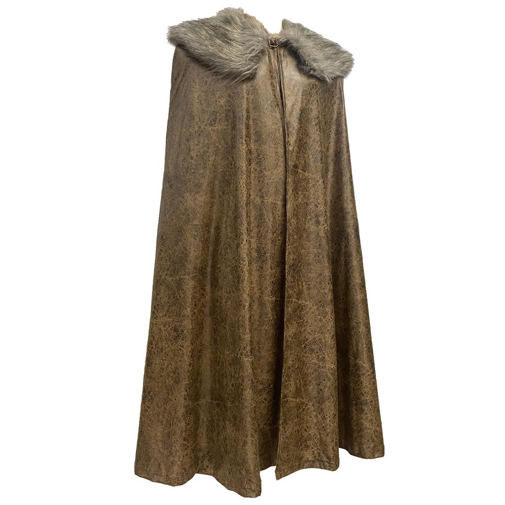 Men Viking Cloak with Faux Furs Collar Cosplay Costume for Medieval Theme Party Gatherings and Stage Performances