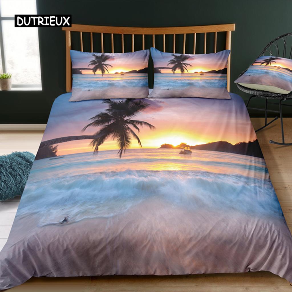 3Pcs Bedding Sets 3D Digital Printing Quilt Duvet Cover Set Landscape Sea Surface Beach Home Queen King Quilt Pillowcase