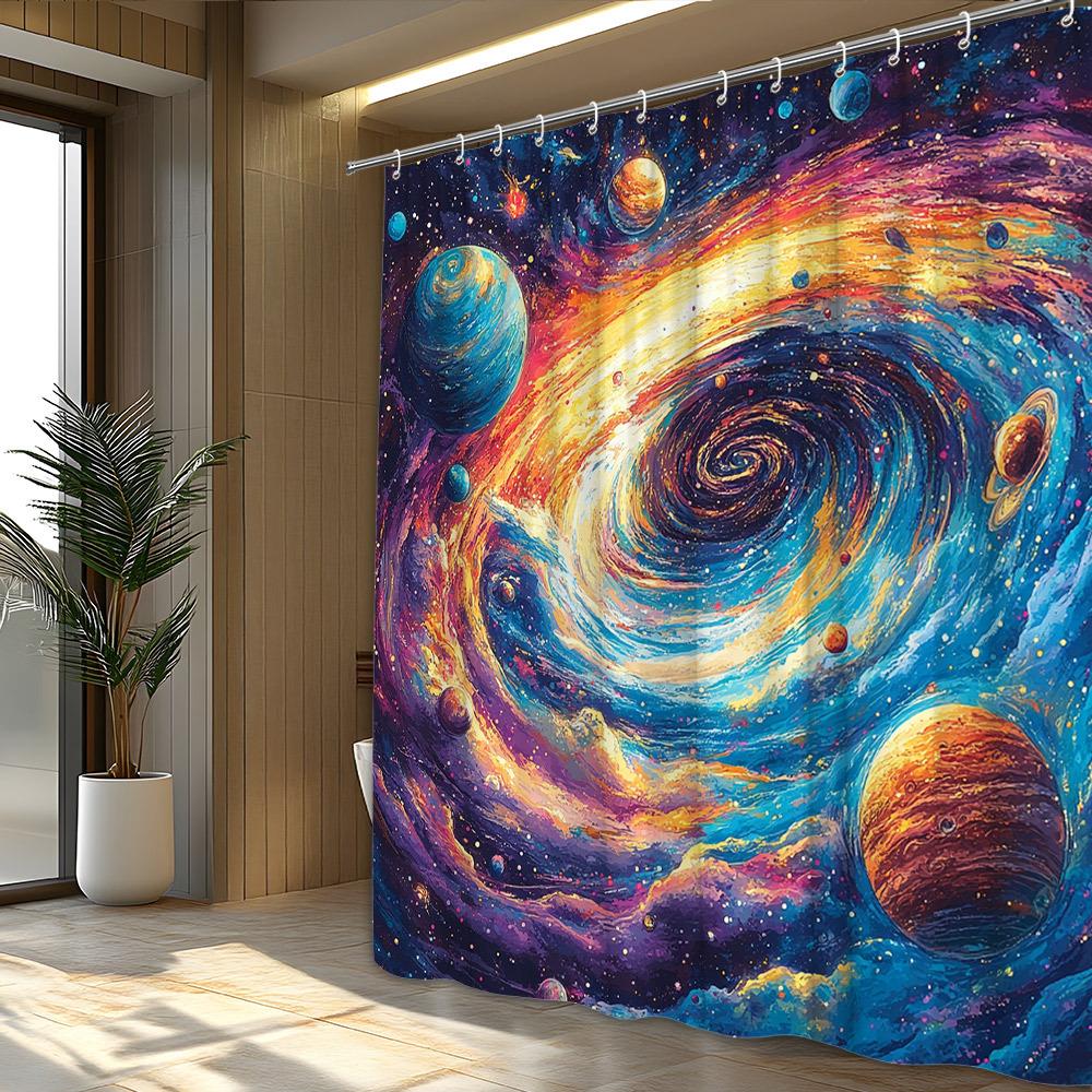 Galactic Vortex Waterproof Mildew-Resistant Shower Curtain - Cosmic Design for a Futuristic Bathroom Décor Experience