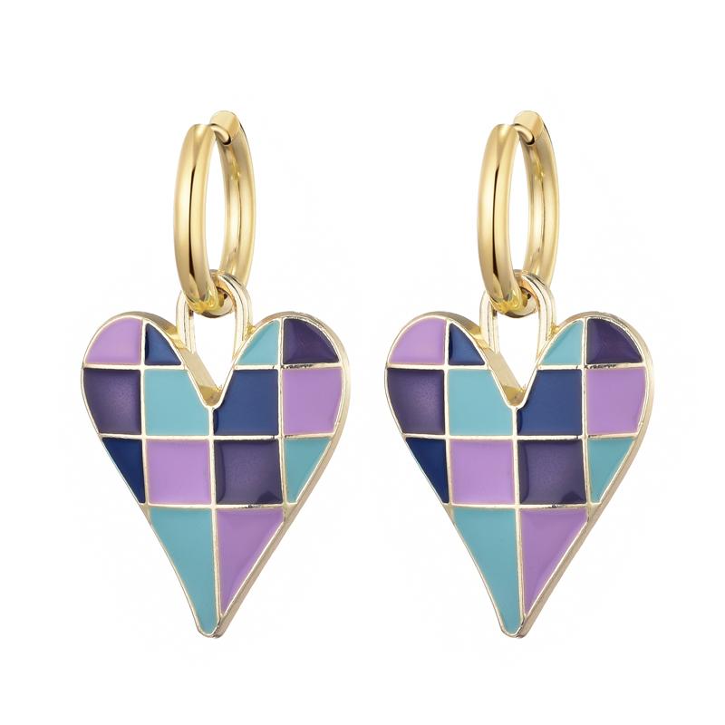Colorful Love Heart Pendant Gold Color Stainless Steel Earrings For Women Jewelry Vintage Statement Enamel Round Hoop Earrings