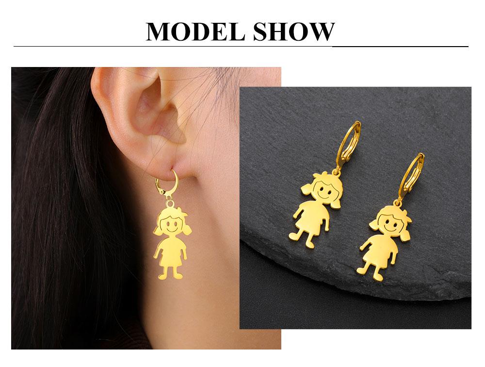 Cazador Girl Boy Child Earrings for Women Stainless Steel Cute Kids Drop Earrings Jewelry Gold Color Gift Wholesale Trendy