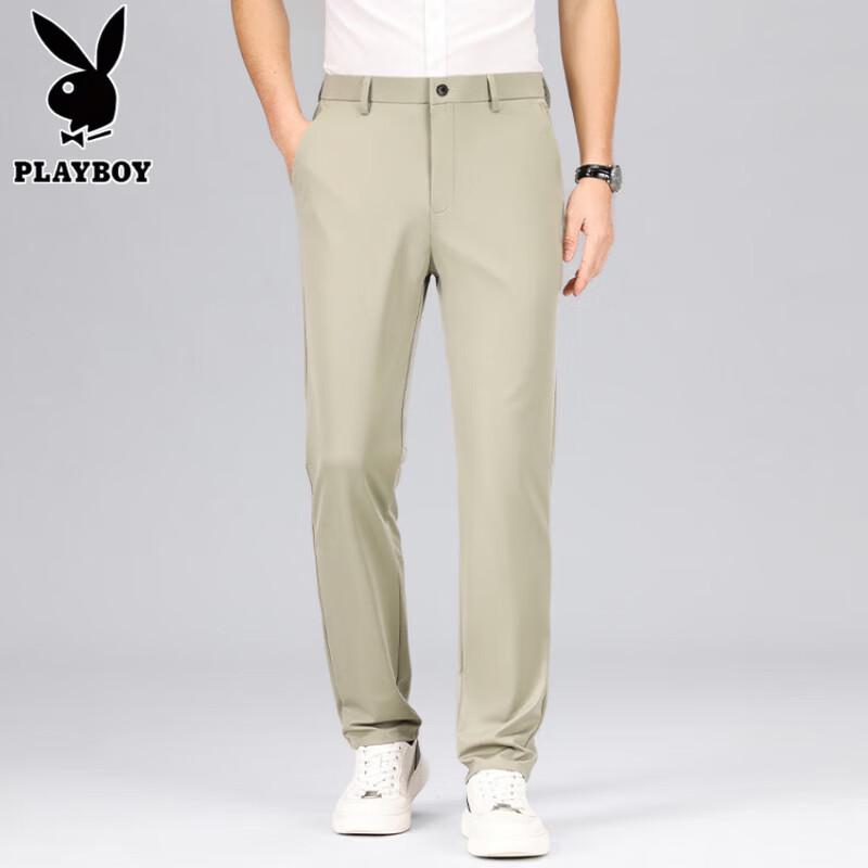 PLAYBOY Men's Silk Blend Four-Way Stretch Casual Pants