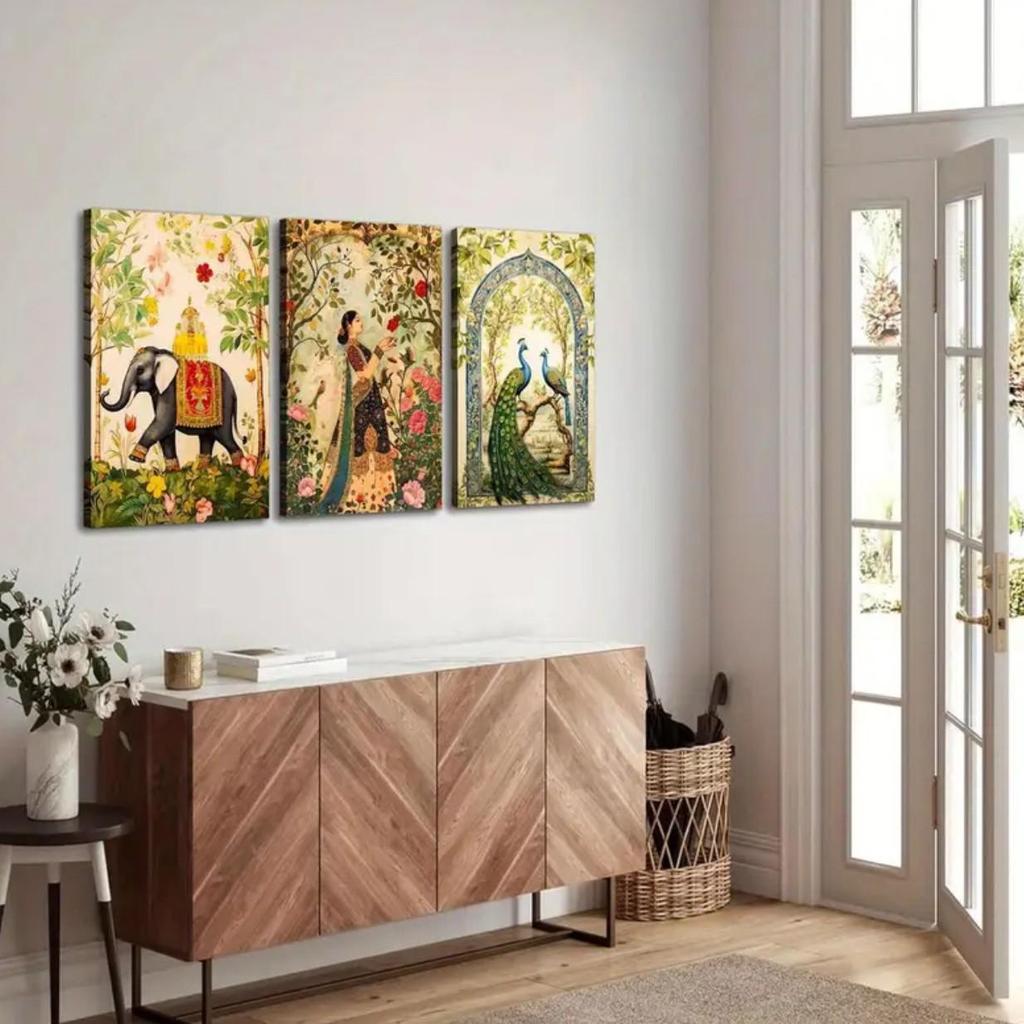 Southeast Asian Garden Mural Oil Painting On Canvas with Pine Wood Frame for Living Room Decor
