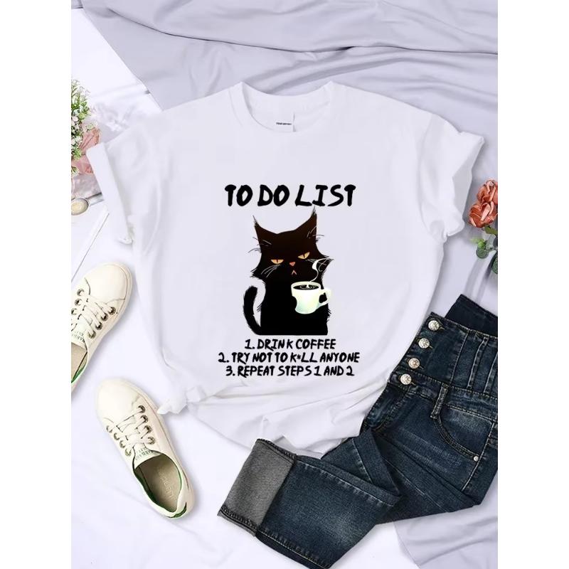 

Футболка I Want Coffee для женщин с забавным котом, летняя футболка с коротким рукавом Y2k, модные футболки в стиле хип-хоп, одежда XS