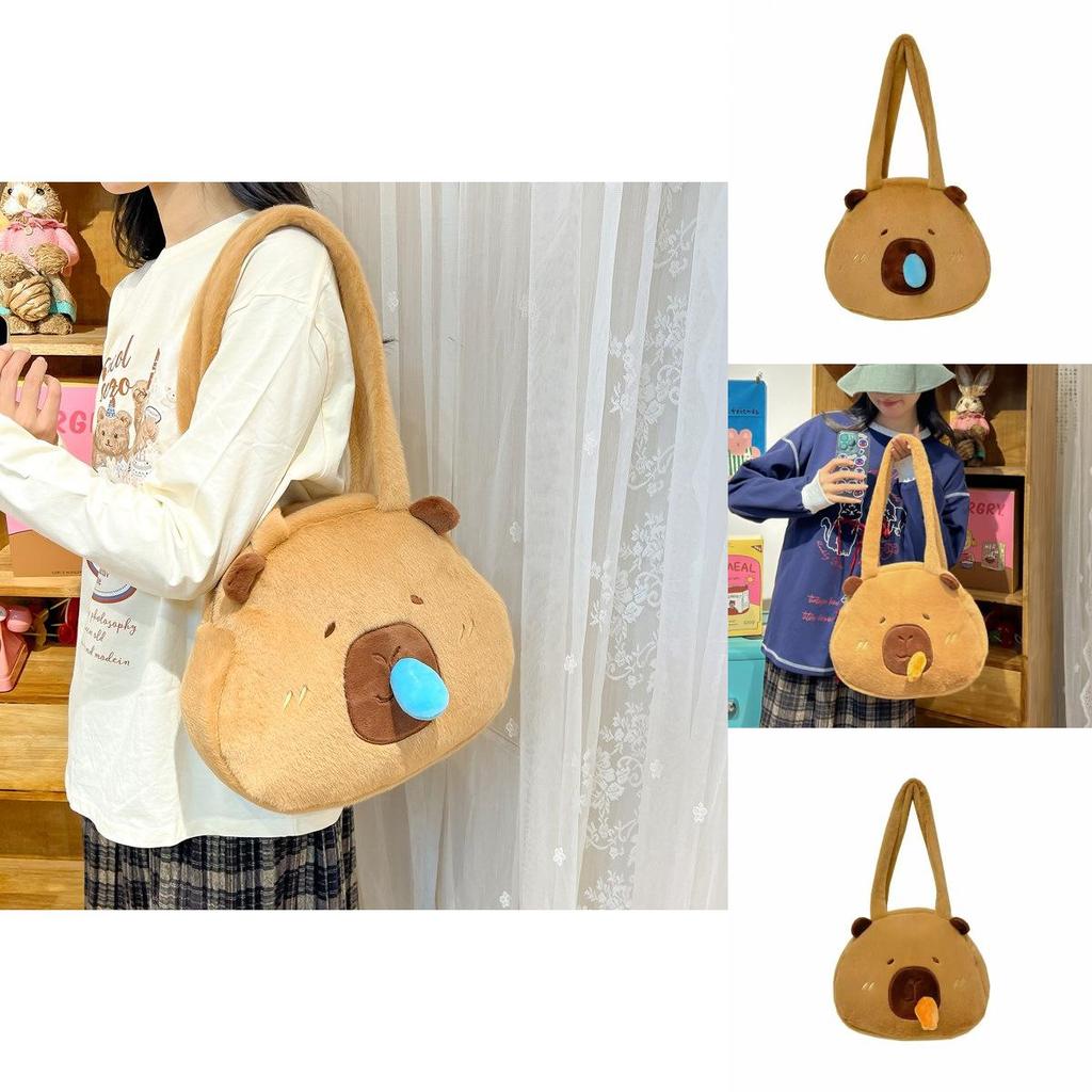 Cartoon Capybara Plush Backpack With Ample Storage For Students And Daily Use
