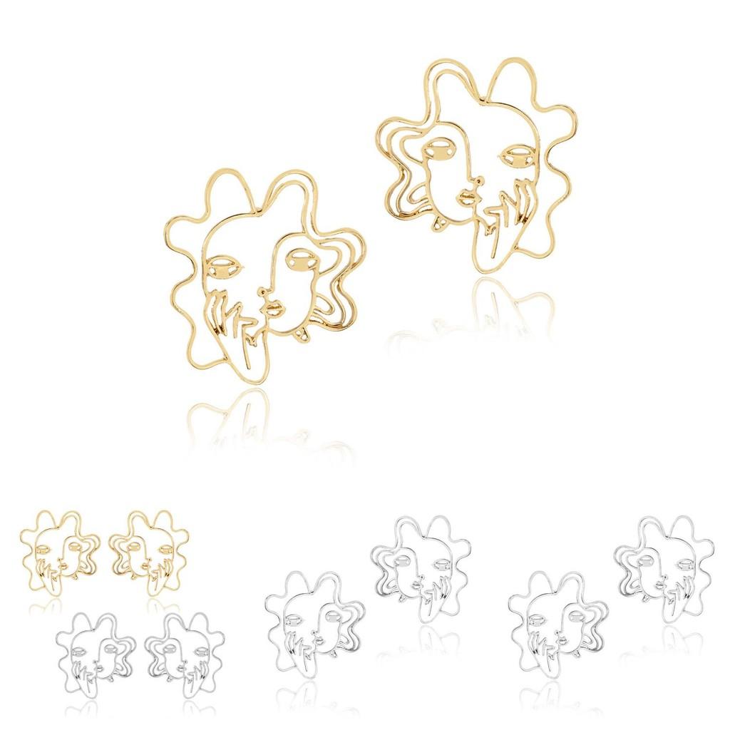 Face Trendy Alloy Earrings Fashionable Geometric Design Street Style Jewelry