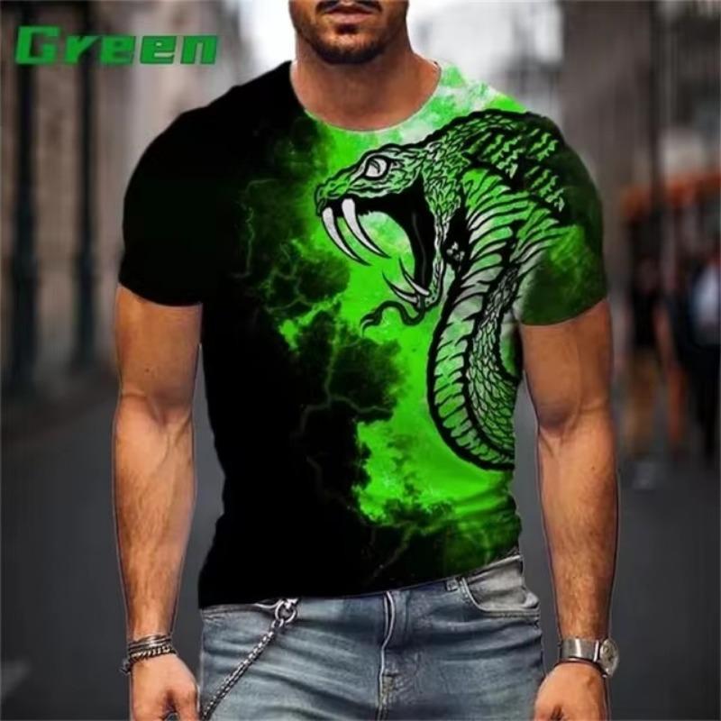 Koszulka z nadrukiem 3D Snake Graphic Tshirt męska letnia koszulka z krótkim rękawem i okrągłym dekoltem, casualowa koszulka męska hip-hopowa, Streetwear