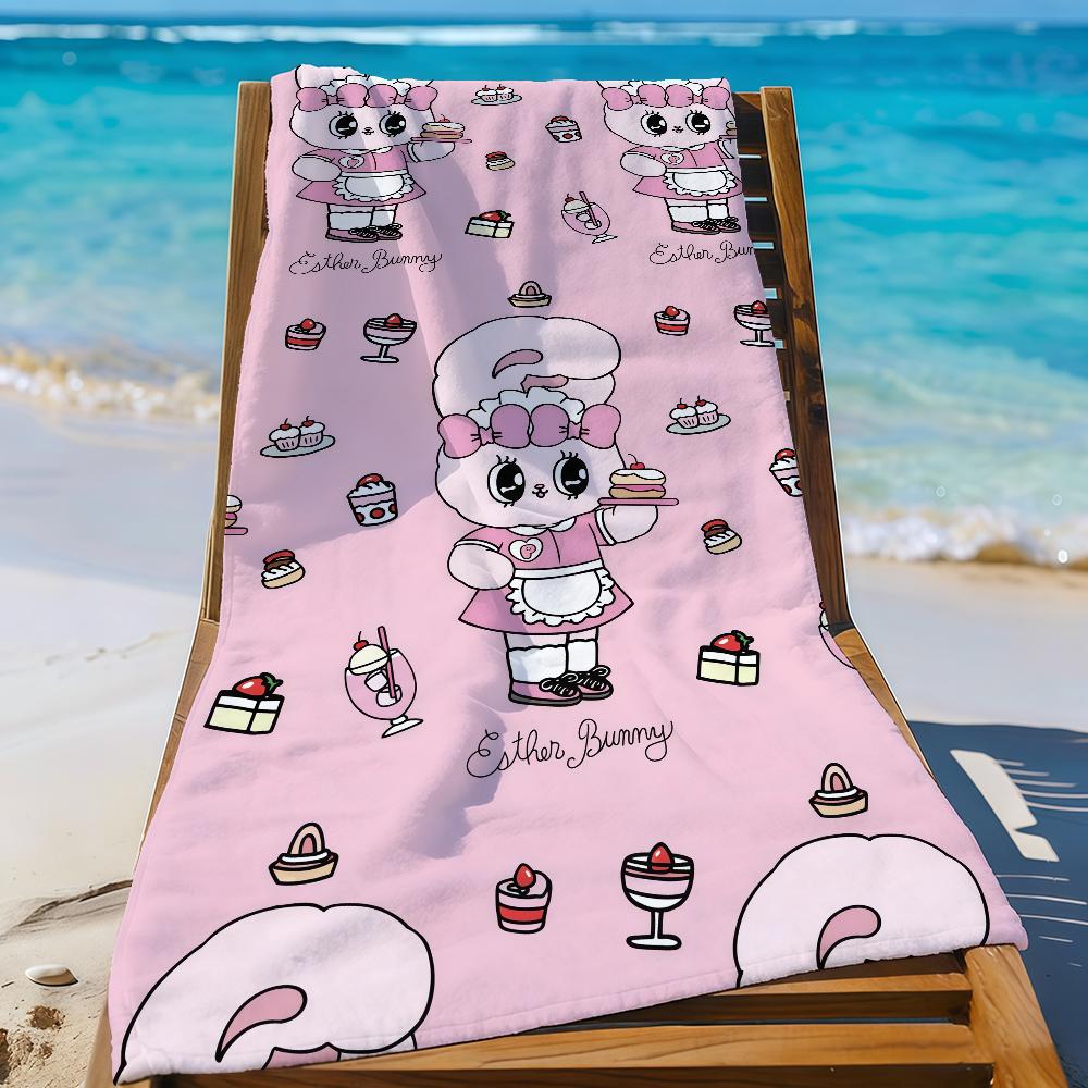 Cartoon Pink E-Esther-S Bunny Cute Rabbit Towel Sports Quick Dry Travel Camping Gear Sandproof Soft Light Large Beach Towel