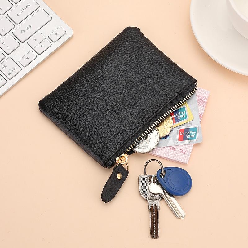 Leather Change Bag, Men's and Women's Card Bag, Soft Leather Mini Coin Bag, Key Storage Bag, First Layer Cowhide Zipper, Small Wallet.
