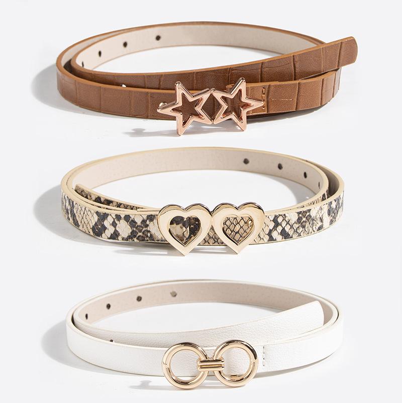 The New Animal-patterned Heart-shaped Circle Five-pointed Star Buckle Thin Waist Belt Set Is A Fashionable and Versatile Match for Women's Skirts