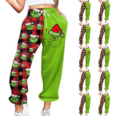 Damen Casual Fashion Weihnachtsdruck Lässige Jogginghose Elastische Taille Kordelzug Hose