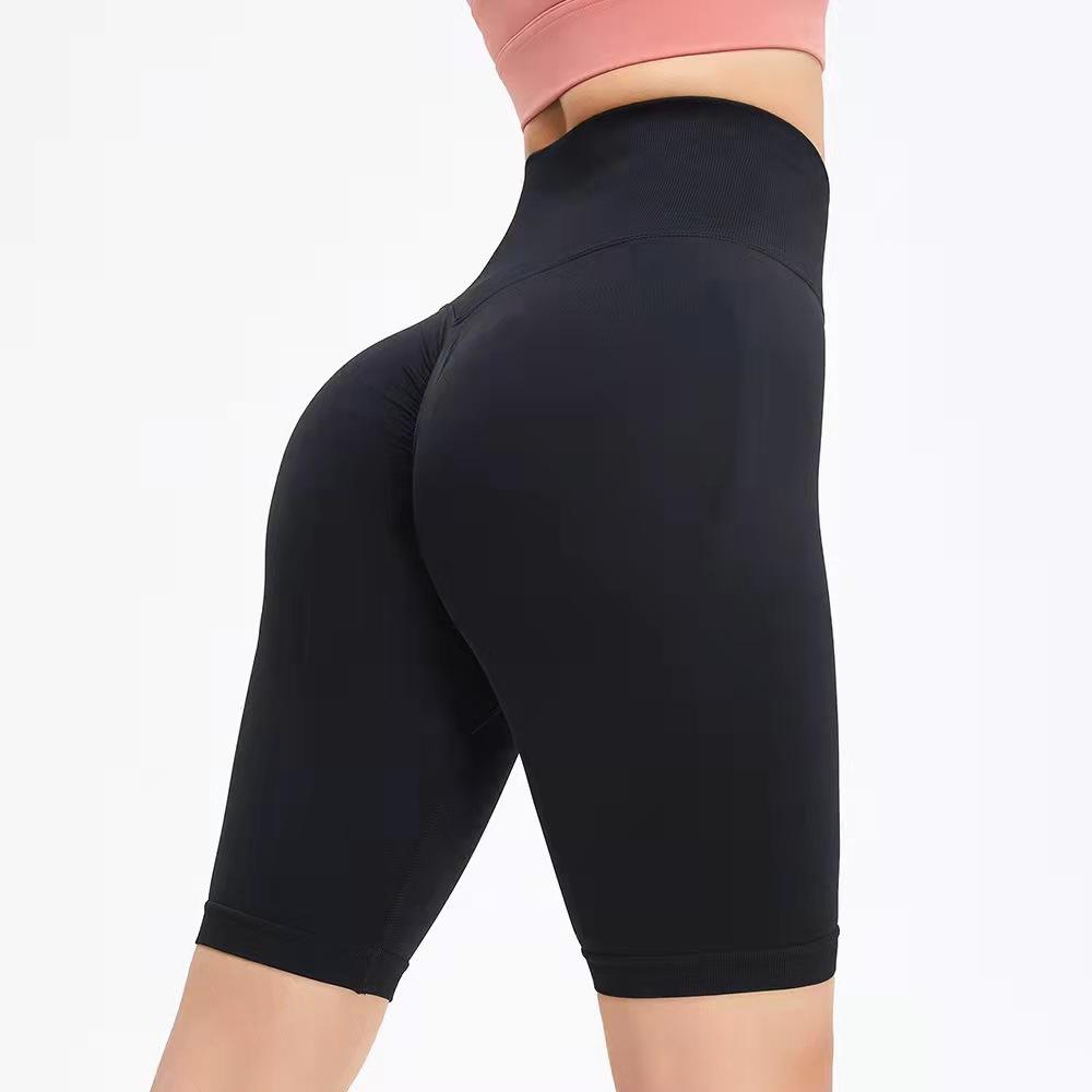 Lycra peach hip fitness yoga pants women's high waist hip lift five-point tight sweatpants seamless yoga shorts