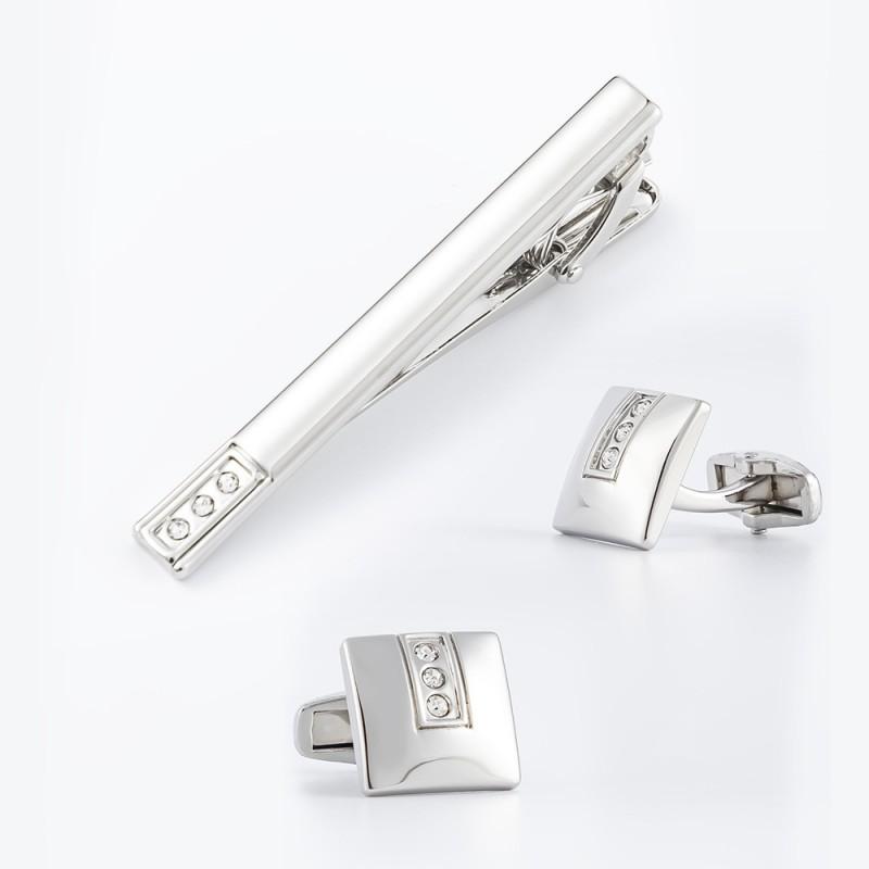 

Square Diamond Studded Alloy Cufflinks Set Men s Shirt Tie Clip Pure Natural серебряный