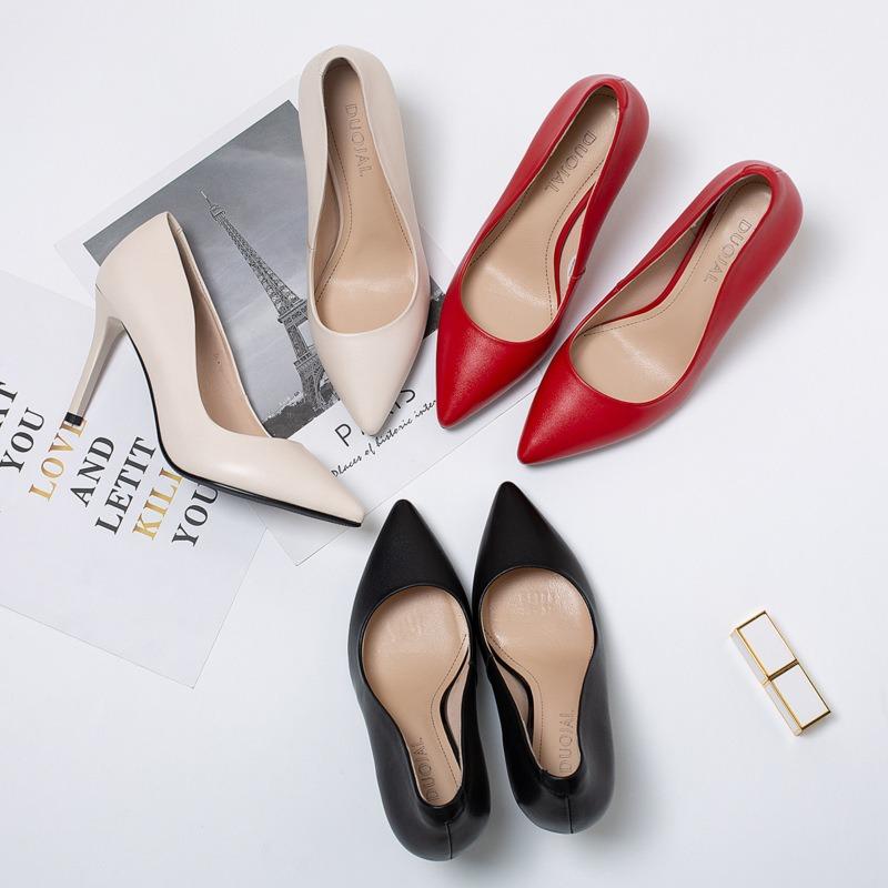  Spring and Summer New First-layer Cowhide Super High-heeled Single Shoes for Women, Pointed Thin Heels, Shallow Commuting Single Shoes for Women