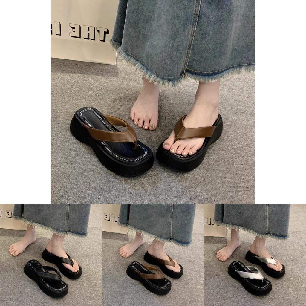 Summer Thicksoled Flip Flops For Women With Pu Upper And Rubber Sole For Casual Beach Wear