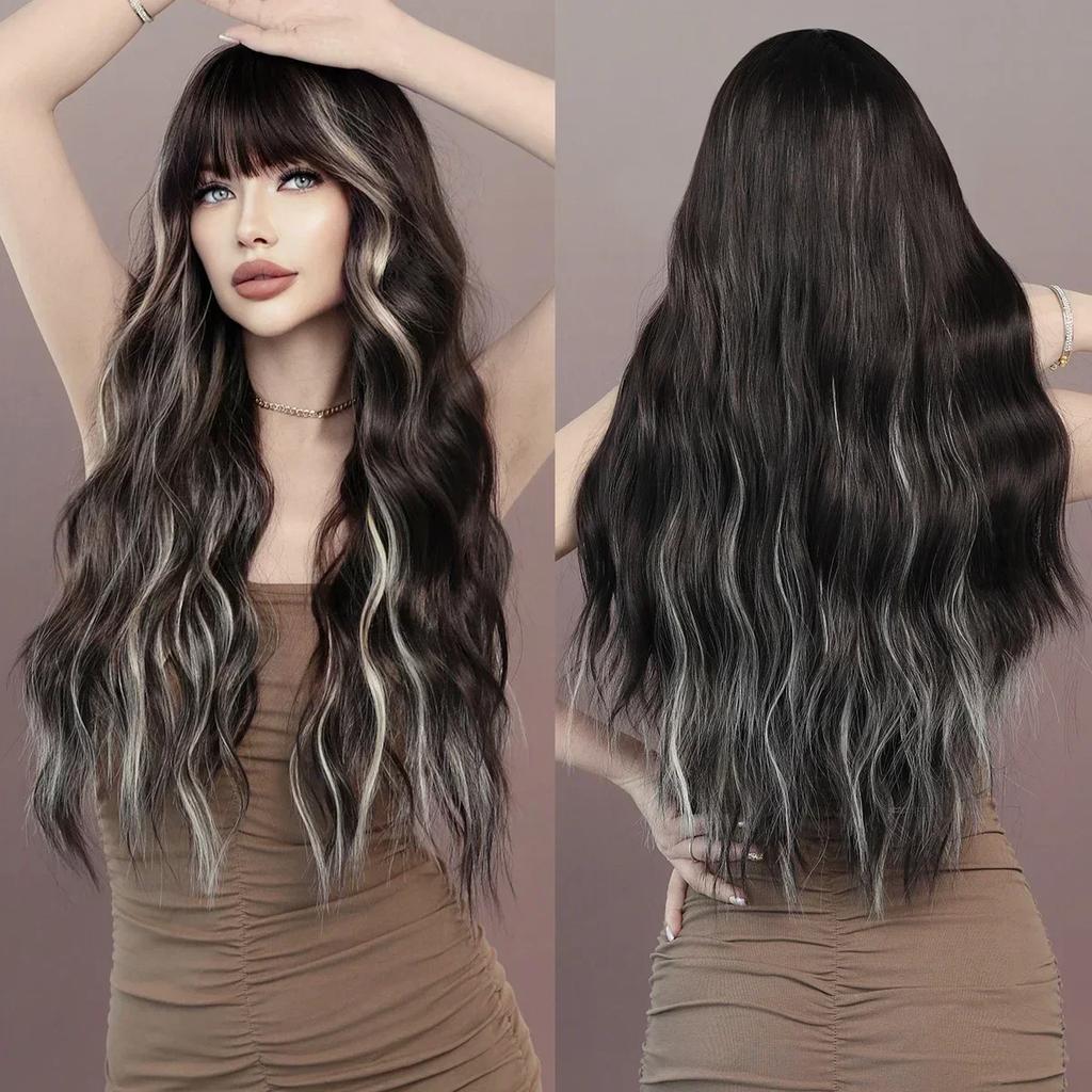 Professional  Loose Long Body Wavy Orange Wig for Women Daily Use Fashion Synthetic LightOrange Curly Hair Wigs with Bangs High Density 28Inch