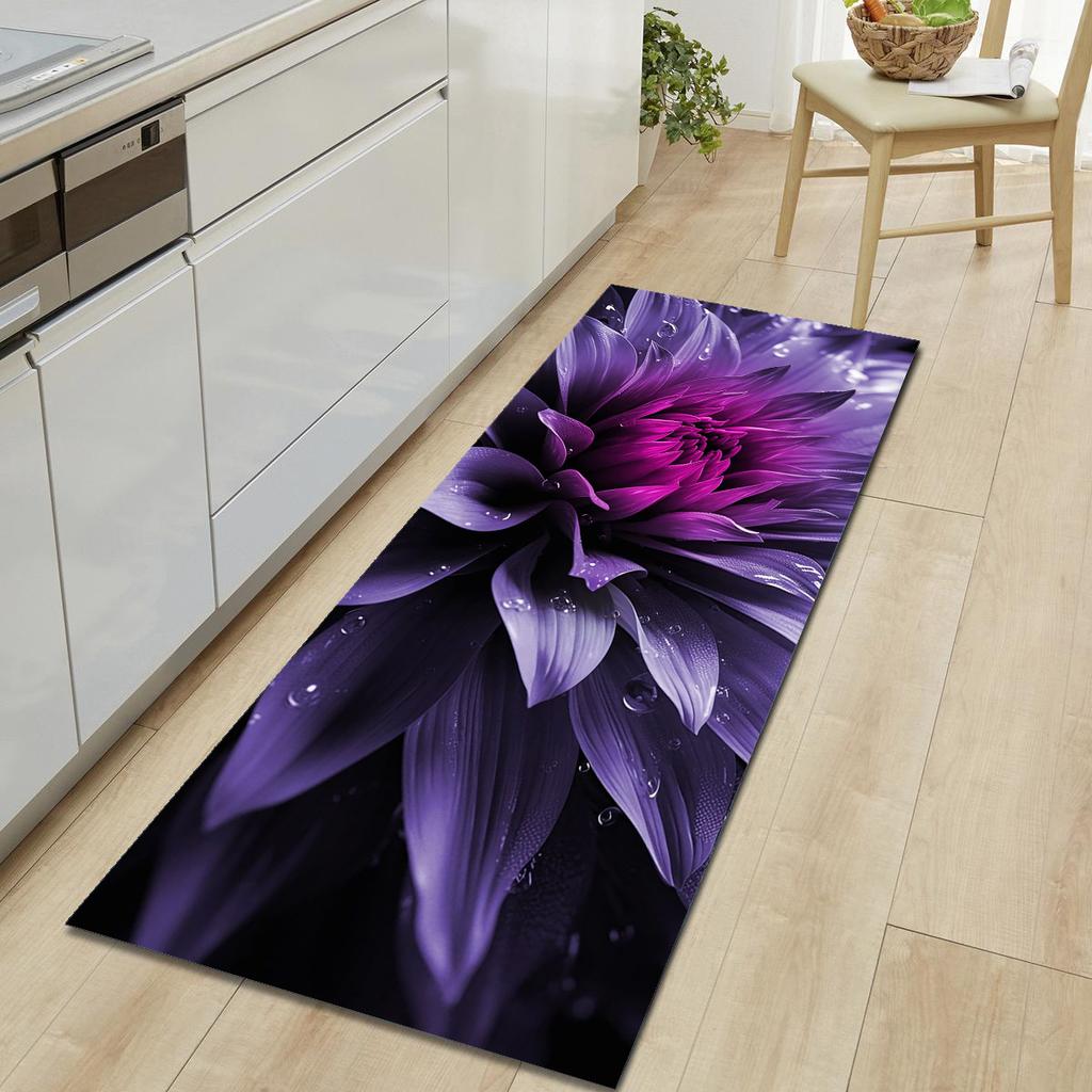 1Pcs Cat Rose Pattern Floor Mat Modern Kitchen Polyester Rug Non-Slip Colorful Indoor Carpet, For Home Bathroom Bedroom Living Room Decor