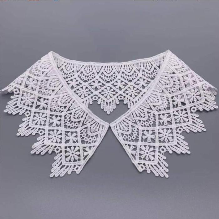 White Neckline Lace Collar Craft Sewing Fabric Venise Motif Applique Trims DIY Craft
