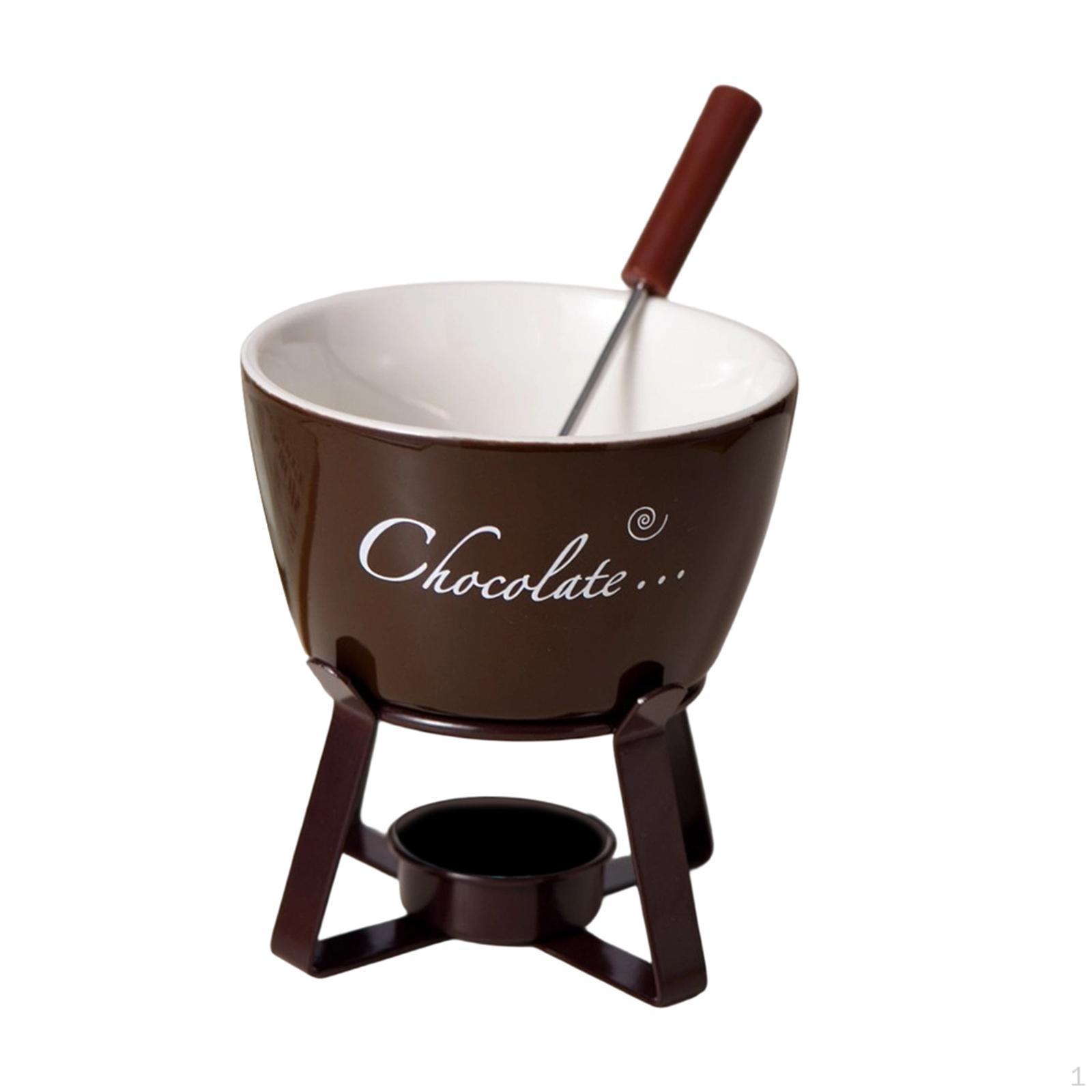 

Керамическая кастрюля для сырного фондю, подогреватель масла, посуда, плавитель шоколада с 1 вилкой для конфет кофейный