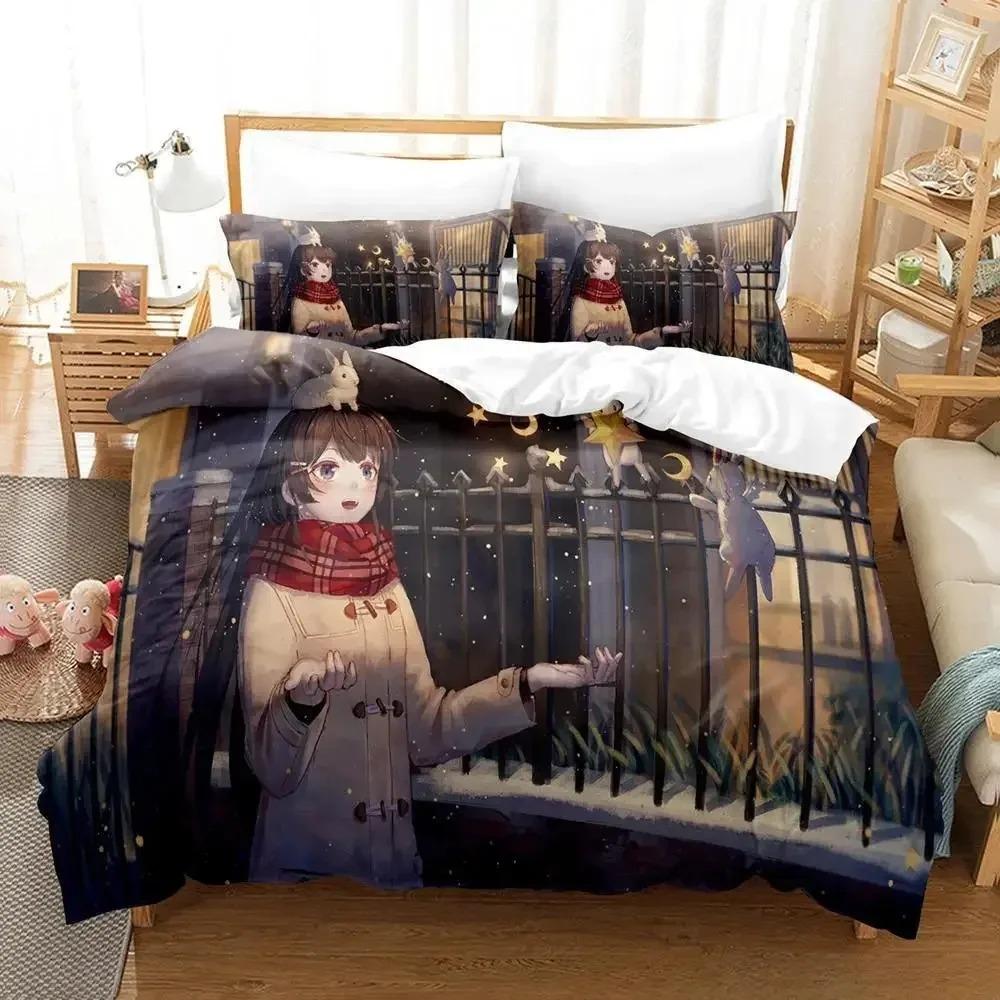 New Virtual Youtuber Tsukino Mito Bedding Set Cartoon Anime Three-piece Set Adult Kid Bedroom Duvet Cover Sets 3D Kawaii Girls