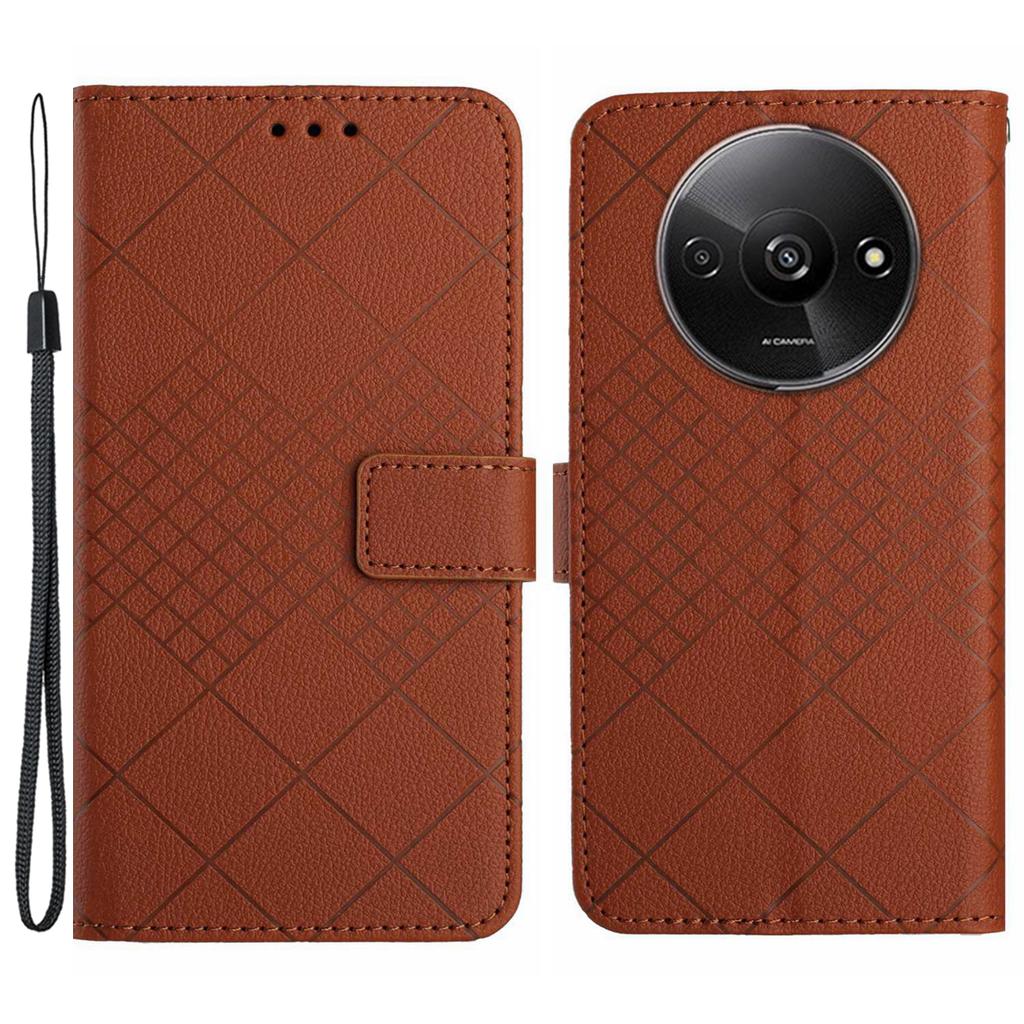 HT06 For Xiaomi Redmi A3 4G/Poco C61 4G Case Rhombus Pattern PU Leather Folio Phone Cover