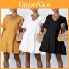 Robe smock élégante pour femmes à col en V uni avec coupe ample et manches courtes