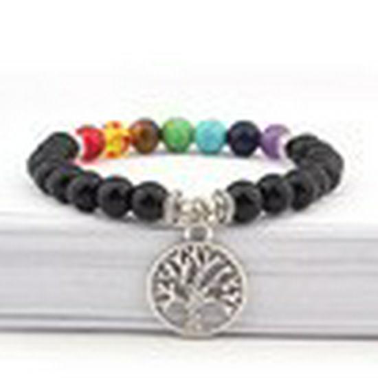 8MM Volcanic Stone Beads Seven-Color Energy Tree of Life Yoga Bracelet 8MM