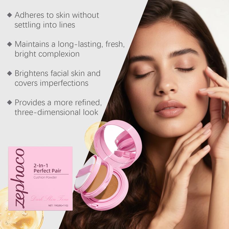 2 In 1 Pressed Powder Cushion Foundation Oil Control Matte Loose Setting Powder Deep Hydration Face Cushion Foundation 1pcs