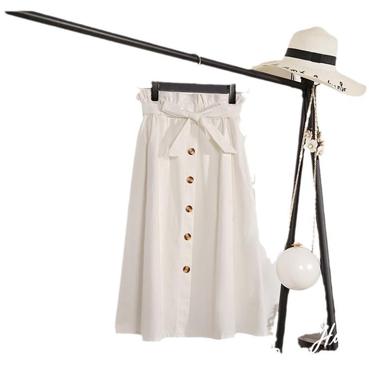 Literary High-Waist Buttoned A-Line Midi Skirt